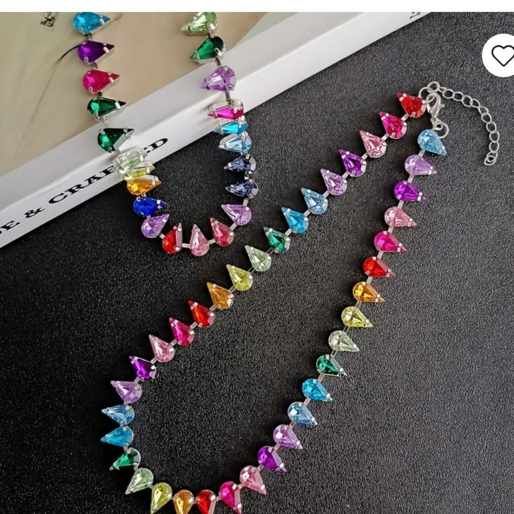 Rainbow Crystal Necklace Chakra Colorful Choker Party Festive Club Holiday NWT - Picture 3 of 5